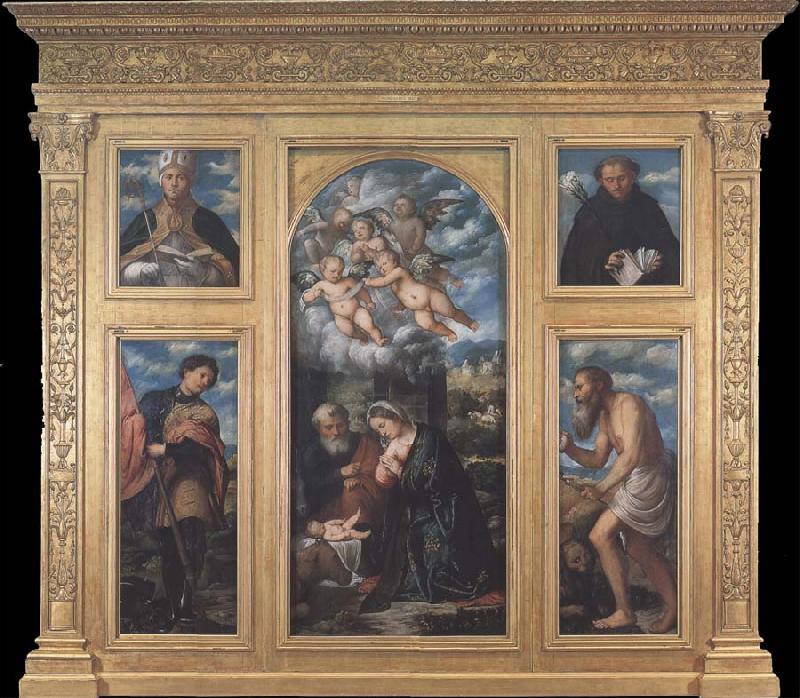 Girolamo Romanino Polyptych of the Nativity,with Saints Alexander,Jerome,Gaudioso and Filippo Benizzi Sweden oil painting art